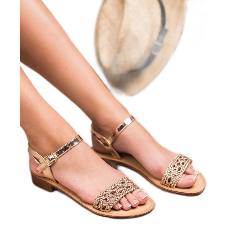 SHELOVET Pletene sandale na visoku petu žuta boja 2