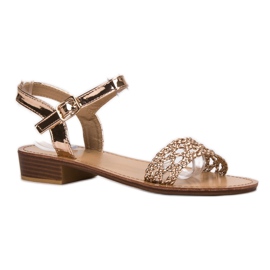 SHELOVET Pletene sandale na visoku petu žuta boja 1