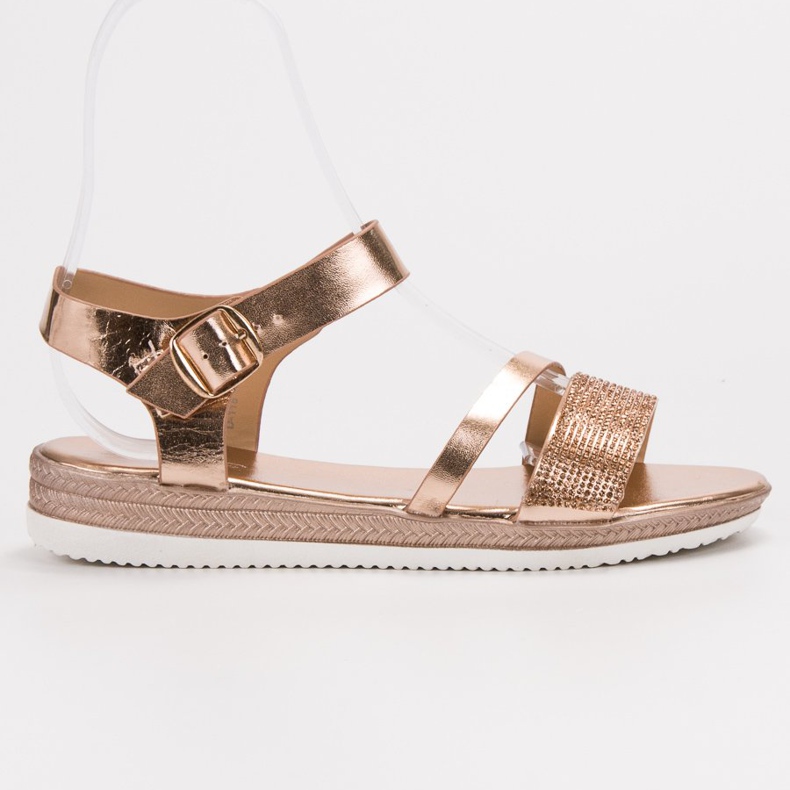 SHELOVET Modne sandale s kubnim cirkonijem ružičasta žuta boja 2