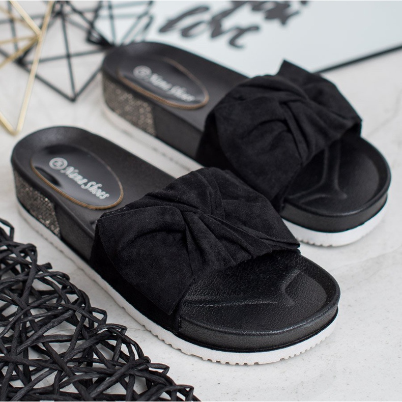 SHELOVET Papuče od antilopa s kubnim cirkonijem crna 2