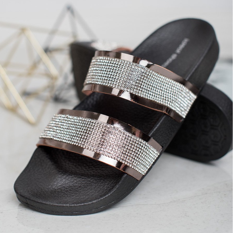 Ideal Shoes Ženske papuče s kubnim cirkonijem siva 1