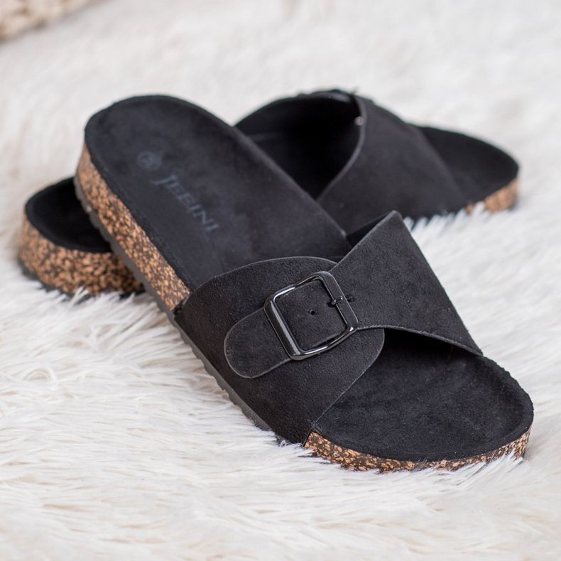 SHELOVET Papuče od antilopa s kopčom crno 1