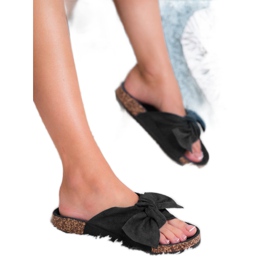 Bona Papuče od antilopa s mašnom crna 1