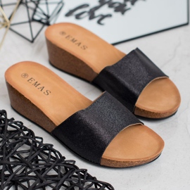 SHELOVET Glitter klin papuče crna 1