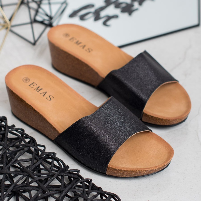 SHELOVET Glitter klin papuče crno 1