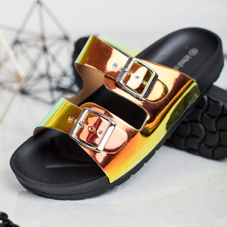 Ideal Shoes Holo kopče papuče žuta boja 2