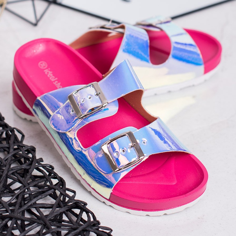 Ideal Shoes Holo kopče papuče siva 1