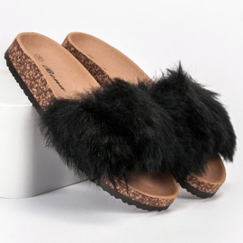 Bona Papuče s krznom crna 1