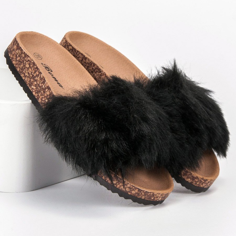 Bona Papuče s krznom crna 1