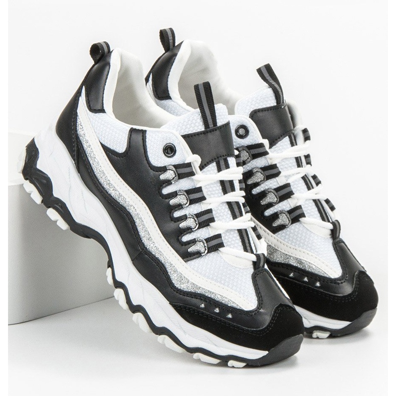 Small Swan Tenisice sa sjajem bijela crno 2