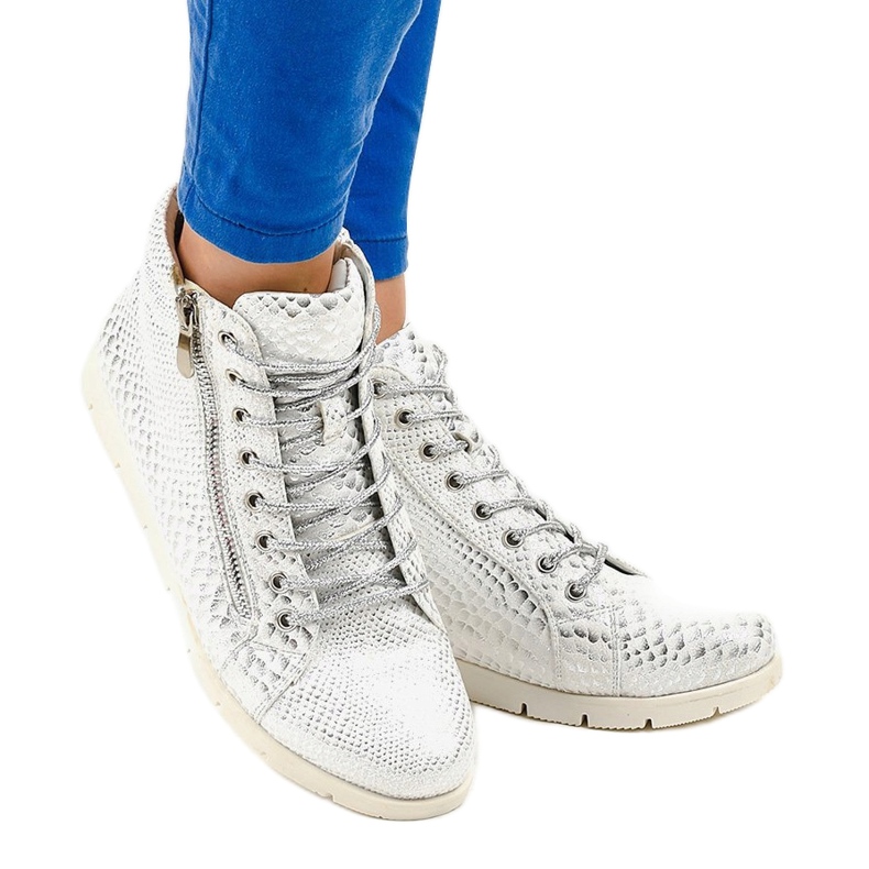 Srebrne čizme na vezanje s patentnim zatvaračem 1557-38A siva 1