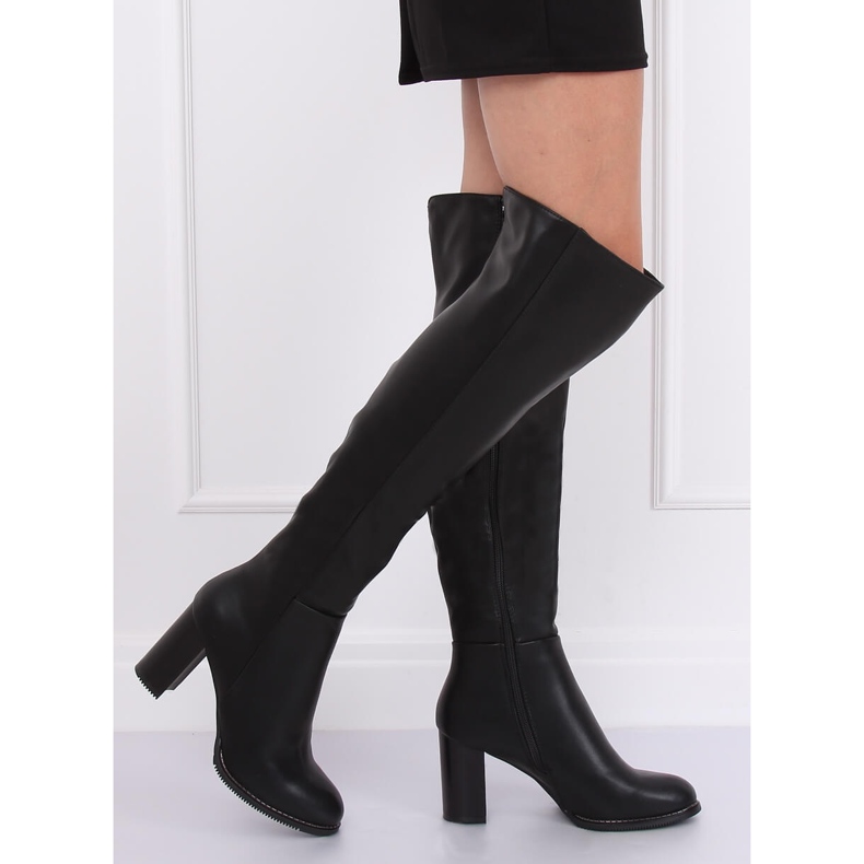 Čizme preko koljena na postolju crne F128 Crne crna 2