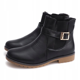 Čizme s krznom od gume i kopče E598 Crna crno zelena 1