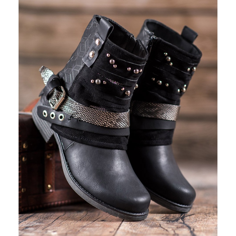 SHELOVET Čizme sa kamenčićima crno 1