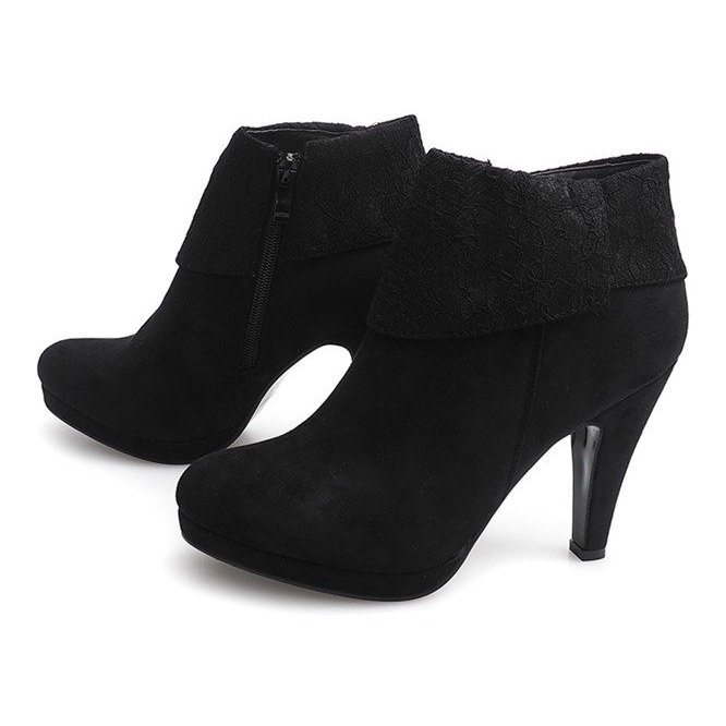 Elegantne čizme na čipki visoke pete 6-67 crne crna 1