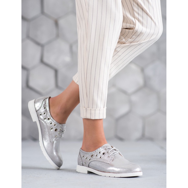 SHELOVET Vezane cipele s eko kožom siva 1