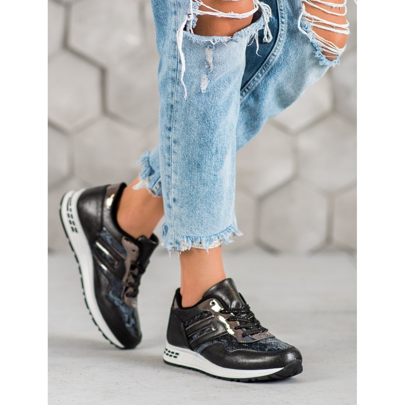 SHELOVET Tenisice sa zmijskim printom crno 2