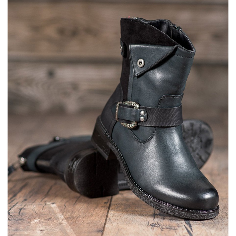 Super Me Čizme s ukrasnom kopčom crno raznobojna zelena 1