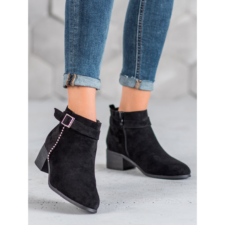 SHELOVET Čizme s visokom potpeticom od antilopa crna 1