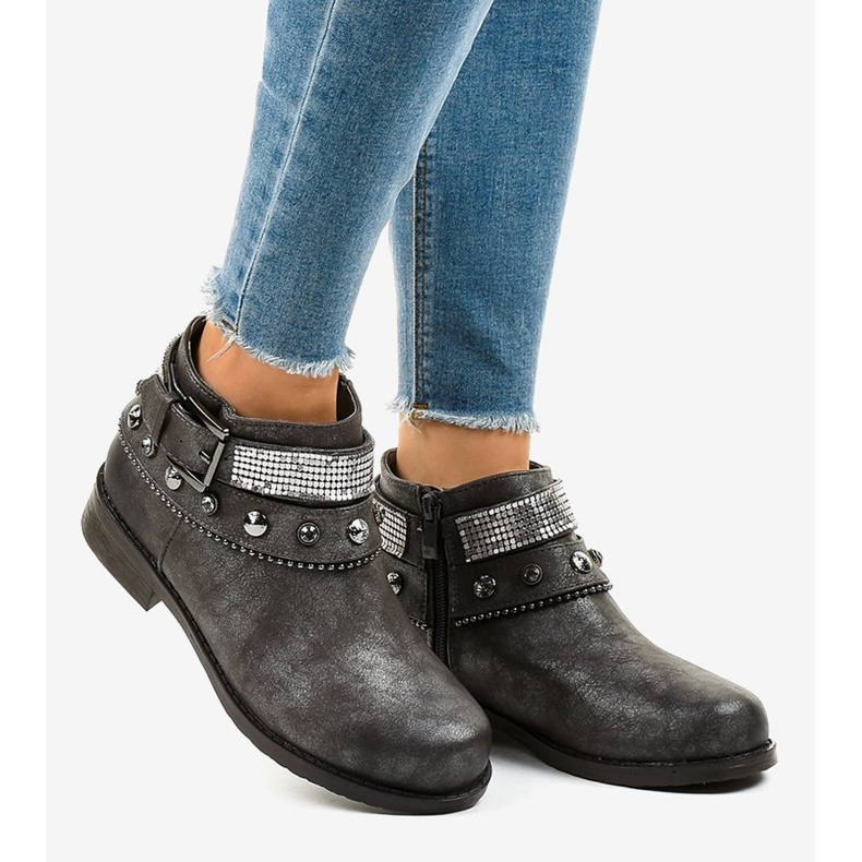 Sive čizme ukrašene patentnim zatvaračem LL178 siva 2