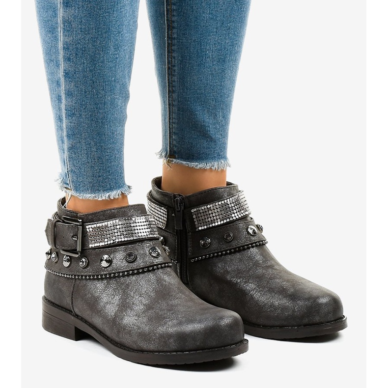 Sive čizme ukrašene patentnim zatvaračem LL178 siva 1