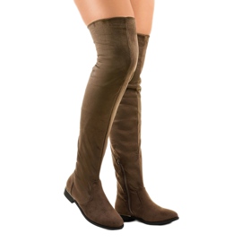 Smeđe ravne čizme preko koljena BM131 zelena 1