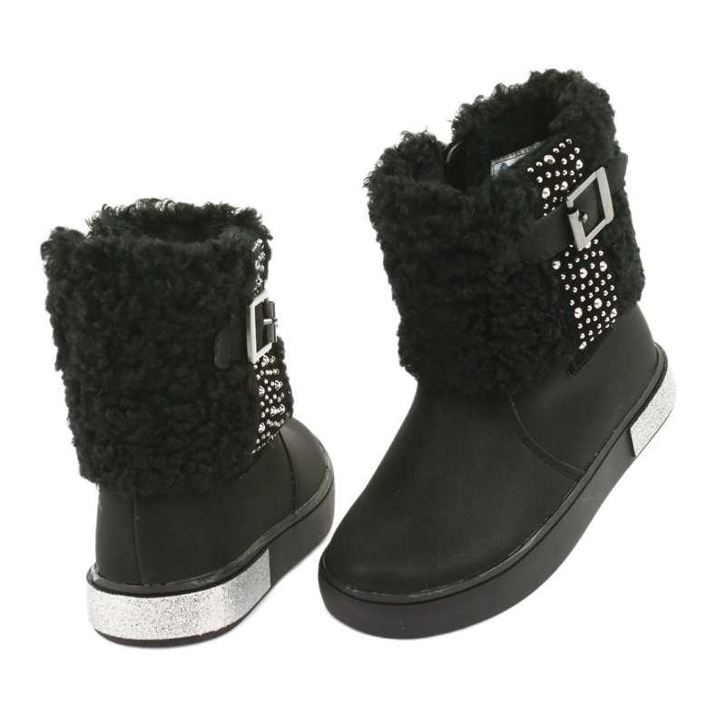 American Club Djevojke čizme s krznom GC35 s crnim šljokicama crna 4