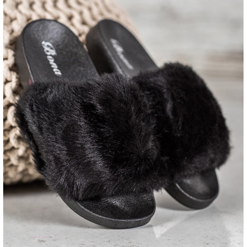 Bona Papuče s krznom crno 1