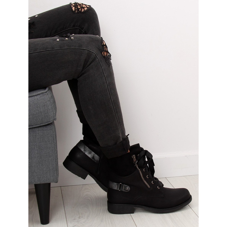 Crne čizme s čipkastom crnom bojom 17103-2 Crna II kvaliteta 1