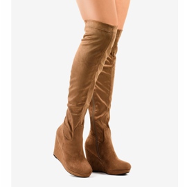 Smeđe čizme na klin iznad koljena 6598-1 smeđa 2