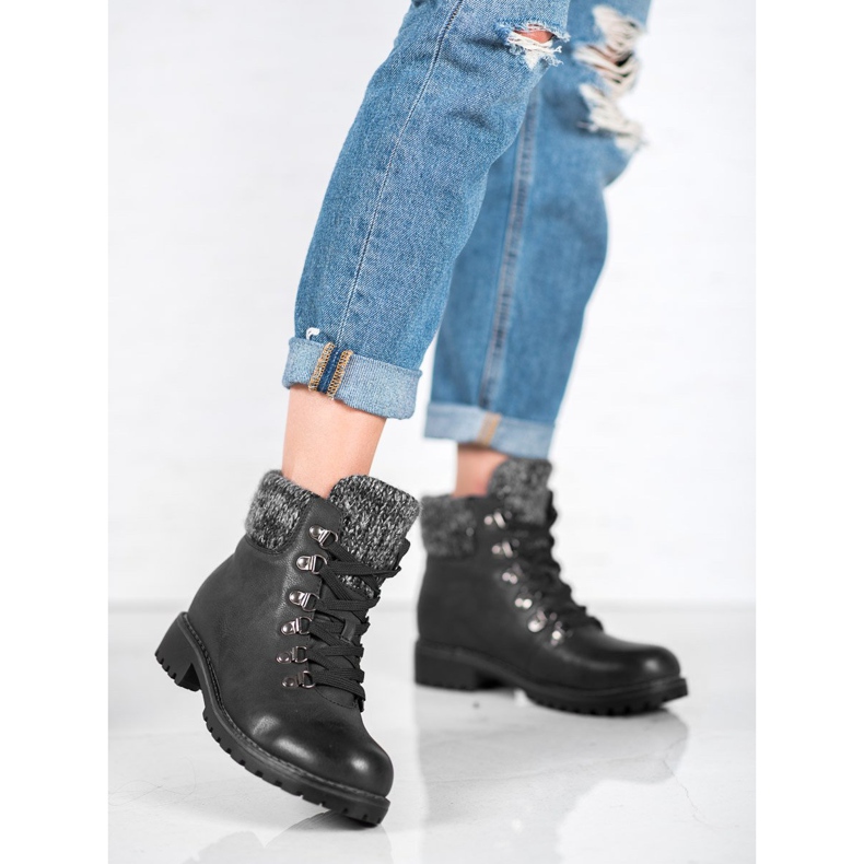 SHELOVET Crne čizme na vezanje crna 2