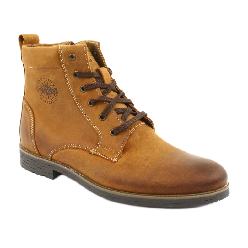 Gležnjače s visokim potpeticama na ludom sunčanom patentnom zatvaraču Riko 884 smeđa žuta boja 1