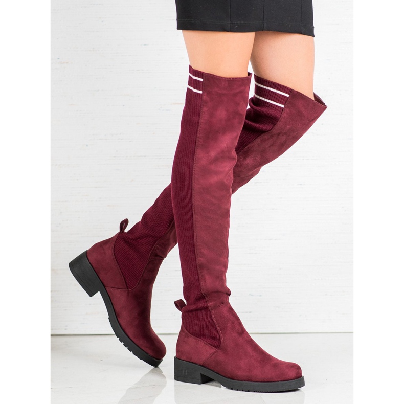 Ideal Shoes Klizne čizme od antilopa crvena 1