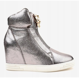 Srebrne tenisice na klinnoj peti jaguara KLS-105-4 siva 2