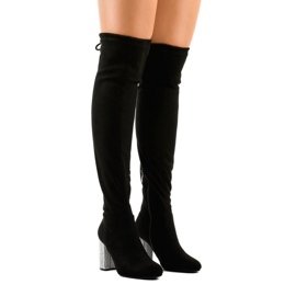 Crne čizme od antilopa na ukrašenom stupu BM150 crna 1