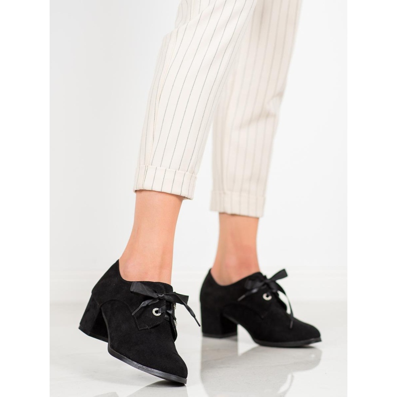 SHELOVET Vezane pumpe na stupu crno 2