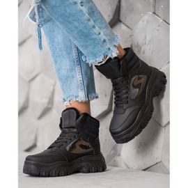 SHELOVET Modne čizme na vezanje crno 2