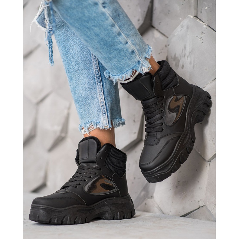 SHELOVET Modne čizme na vezanje crno 2