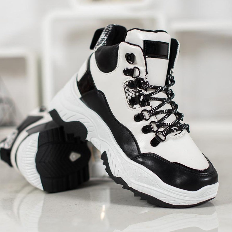 Bella Paris Modne tenisice na vezanje bijela crno 2