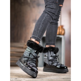 Bella Paris Modne klasične čizme za snijeg crno siva 1