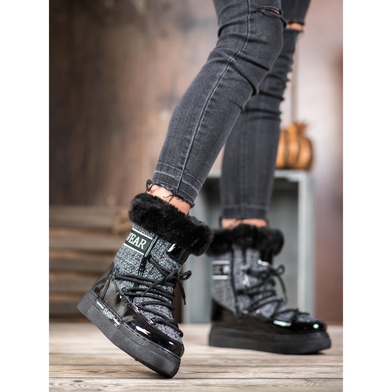 Bella Paris Modne klasične čizme za snijeg crna siva 1