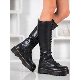 Seastar Čizme na vezanje s eko kožom crna 1