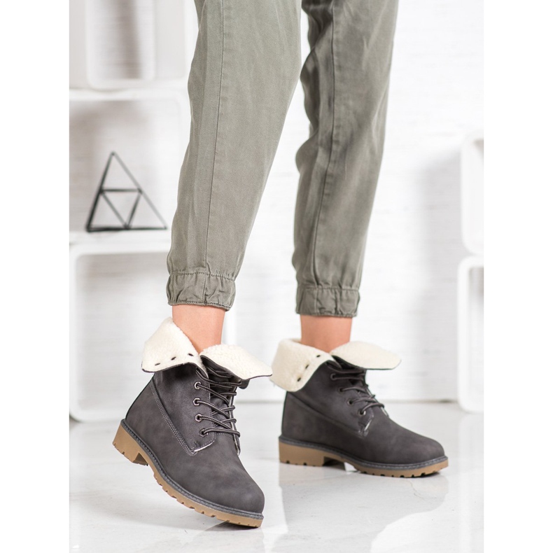 Super Me Sive čizme s ovčjom kožom siva 2