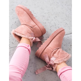 SHELOVET Topli mukluki s mašnom ružičasta 2