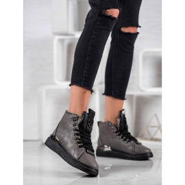 SHELOVET Čizme na vezanje sa sjajem siva 1