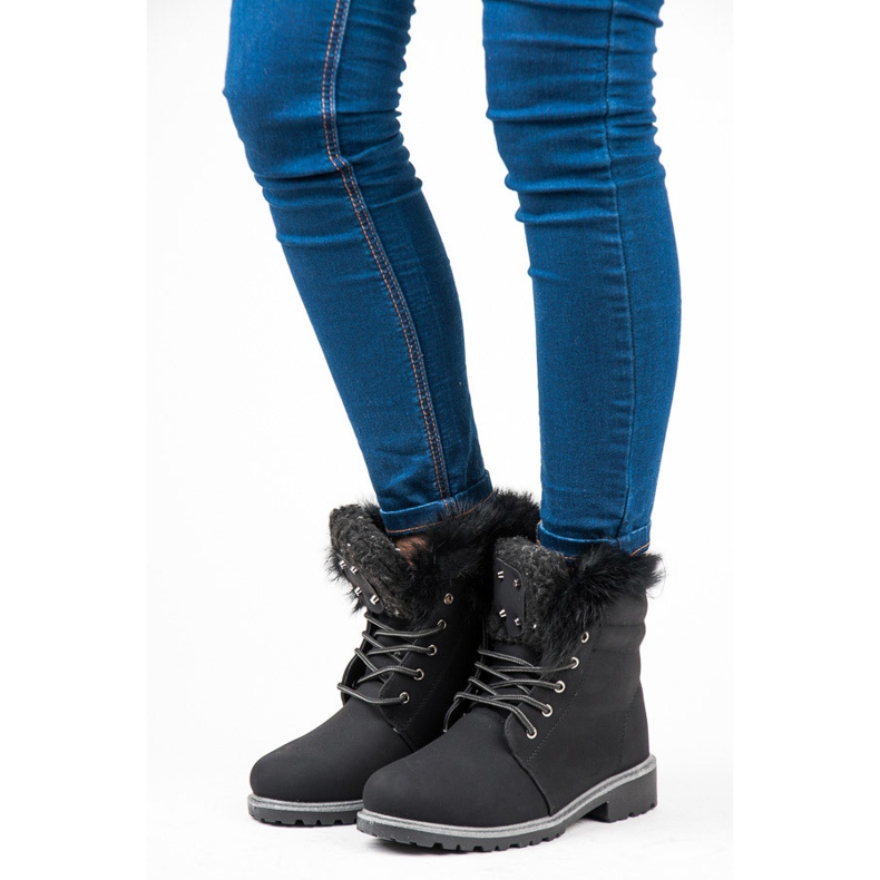 Trappers na vezice s krznom crno 2