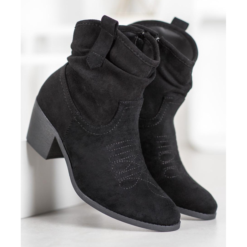 Super Mode Udobne kaubojske čizme na postu crna 2