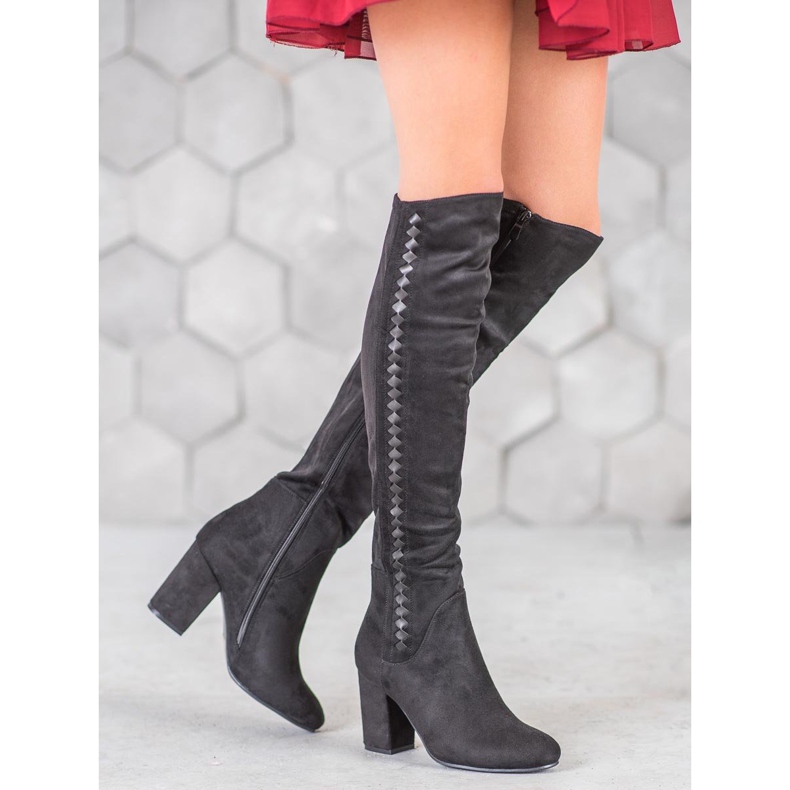 SDS Čizme od antilopa na visoku petu crna 1