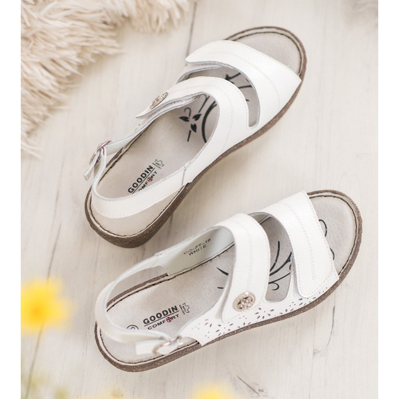 Goodin Kožne sandale na klin bijela 2