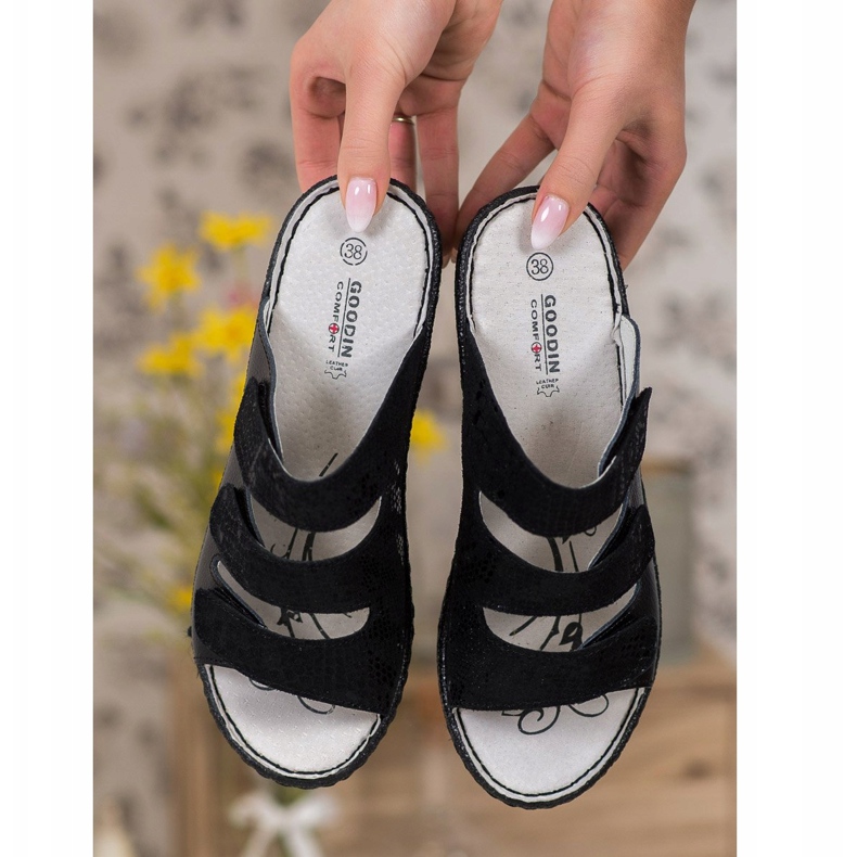 Goodin Crne kožne papuče crna 1